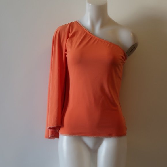 CHRISTINA MAKOWSKY ORANGE ONE SHOULDER TOP S * - Picture 2 of 8